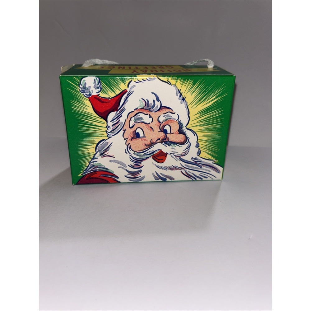 Vintage Santa Claus Holiday Greetings Christmas Cardboard Treat Box Unused